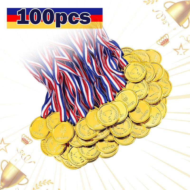 Caydo 100PCS Gold Medals for Awards, Plastic Gold Medal for Children's Game Prizes, School Sports Games, Competitions, Family Gatherings, Gold Medals for Kids - Image 3